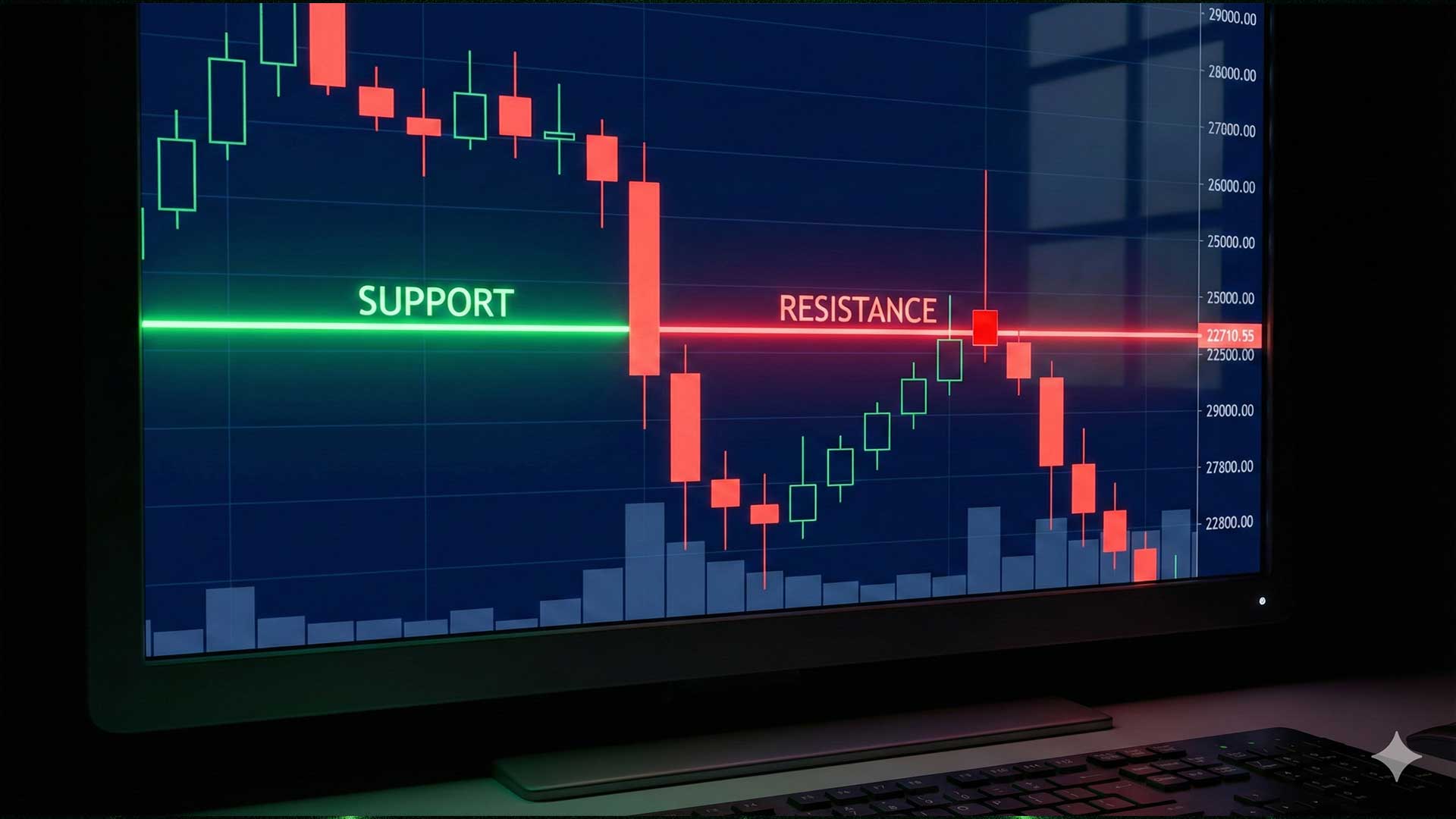 Inversione dei ruoli: un livello di supporto rotto diventa resistenza sul grafico a candele